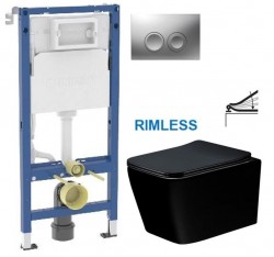 GEBERIT DuofixBasic s matným tlačítkem DELTA21 + WC MEXEN TEO ČERNÁ Rimless + SEDÁTKO (458.103.00.2 21MA ME02)