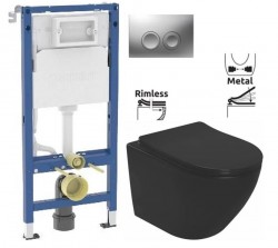 GEBERIT DuofixBasic s matným tlačítkem DELTA21 + WC REA CARLO MINI RIMLESS ČIERNY MAT + SEDADLO (458.103.00.2 21MA MM1)