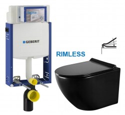 GEBERIT KOMBIFIX ECO, nádržka UP 320 bez tlačítka + WC MEXEN LENA ČERNÁ Rimless + SEDÁTKO (110.302.00.5 ME01)
