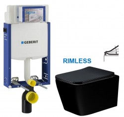 GEBERIT KOMBIFIX ECO, nádržka UP 320 bez tlačítka + WC MEXEN TEO ČERNÁ Rimless + SEDÁTKO (110.302.00.5 ME02)