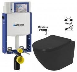 GEBERIT KOMBIFIX ECO, nádržka UP 320 bez tlačítka + WC REA CARLO MINI RIMLESS ČIERNY MAT + SEDADLO (110.302.00.5 MM1)
