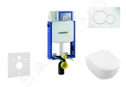 GEBERIT - Kombifix Modul pro závěsné WC s tlačítkem Sigma01, alpská bílá + Villeroy Boch - WC a sedátko, DirectFlush, SoftClose, CeramicPlus (110.302.00.5 NI1)