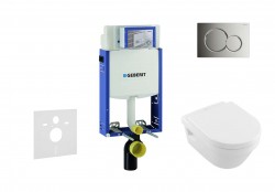 GEBERIT - Kombifix Modul pro závěsné WC s tlačítkem Sigma01, lesklý chrom + Villeroy Boch - WC a sedátko, DirectFlush, SoftClose, CeramicPlus (110.302.00.5 NB2)