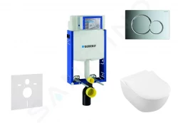 GEBERIT - Kombifix Modul pro závěsné WC s tlačítkem Sigma01, lesklý chrom + Villeroy Boch - WC a sedátko, DirectFlush, SoftClose, CeramicPlus (110.302.00.5 NI2)