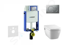 GEBERIT - Kombifix Modul pro závěsné WC s tlačítkem Sigma01, matný chrom + Tece One - sprchovací toaleta a sedátko, Rimless, SoftClose (110.302.00.5 NT3)