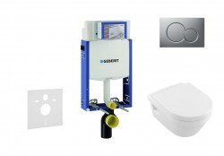 GEBERIT - Kombifix Modul pro závěsné WC s tlačítkem Sigma01, matný chrom + Villeroy Boch - WC a sedátko, DirectFlush, SoftClose, CeramicPlus (110.302.00.5 NB3)