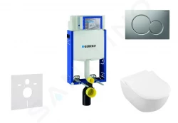 GEBERIT - Kombifix Modul pro závěsné WC s tlačítkem Sigma01, matný chrom + Villeroy Boch - WC a sedátko, DirectFlush, SoftClose, CeramicPlus (110.302.00.5 NI3)