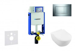 GEBERIT - Kombifix Modul pro závěsné WC s tlačítkem Sigma30, lesklý chrom/chrom mat + Villeroy Boch - WC a sedátko, DirectFlush, SoftClose, CeramicPlus (110.302.00.5 NI6)