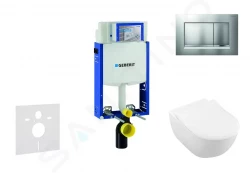 GEBERIT - Kombifix Modul pro závěsné WC s tlačítkem Sigma30, matný chrom/chrom + Villeroy Boch - WC a sedátko, DirectFlush, SoftClose, CeramicPlus (110.302.00.5 NI7)
