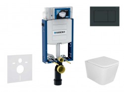 GEBERIT - Kombifix Set předstěnové instalace, klozetu Arkas I a sedátka softclose, tlačítko Sigma30, černá lesk/černá mat (SANI15CA5127)