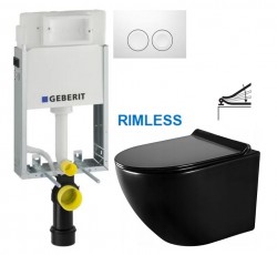 GEBERIT KOMBIFIXBasic vč. bílého tlačítka DELTA 21 + WC MEXEN LENA ČERNÁ Rimless + SEDÁTKO (110.100.00.1 21BI ME01)