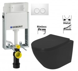 GEBERIT KOMBIFIXBasic vč. bílého tlačítka DELTA 21 + WC REA CARLO MINI RIMLESS ČIERNY MAT + SEDADLO (110.100.00.1 21BI MM1)
