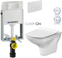 GEBERIT KOMBIFIXBasic vč. bílého  tlačítka DELTA 50 + WC CERSANIT CLEANON CARINA + SEDÁTKO (110.100.00.1 50BI CA3)