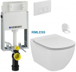 GEBERIT KOMBIFIXBasic vč. bílého  tlačítka DELTA 50 + WC Ideal Standard Tesi se sedátkem RIMLESS (110.100.00.1 50BI TE2)