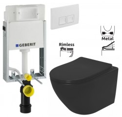 GEBERIT KOMBIFIXBasic vč. bílého  tlačítka DELTA 50 + WC REA CARLO MINI RIMLESS ČIERNY MAT + SEDADLO (110.100.00.1 50BI MM1)