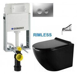 GEBERIT KOMBIFIXBasic vč. matného tlačítka DELTA 25 + WC MEXEN LENA ČERNÁ Rimless + SEDÁTKO (110.100.00.1 21MA ME01)