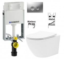 GEBERIT KOMBIFIXBasic vč. matného tlačítka DELTA 25 + WC REA Carlo Flat Mini Rimless + SEDÁTKO (110.100.00.1 21MA CF1)