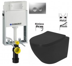 GEBERIT KOMBIFIXBasic vč. matného tlačítka DELTA 25 + WC REA CARLO MINI RIMLESS ČIERNY MAT + SEDADLO (110.100.00.1 21MA MM1)