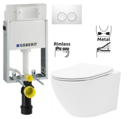 GEBERIT KOMBIFIXBasic vr. bieleho  tlačidla DELTA 21 + WC REA Carlo Flat Mini Rimlesss + SEDADLO (110.100.00.1 21BI CF1)