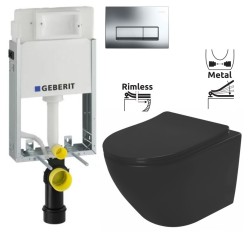 GEBERIT KOMBIFIXBasic vr. chrómového tlačidla DELTA 51 + WC REA CARLO MINI RIMLESS ČIERNY MAT + SEDADLO (110.100.00.1 51CR MM1)