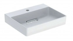 GEBERIT - ONE Umyvadlo na desku 50x41x14 cm, skrytý přepad, s otvorem pro baterii, vodorovný odtok, KeraTect, bílá (505.024.00.1)