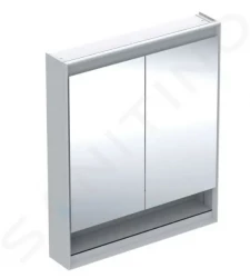 GEBERIT - ONE Zrcadlová skříňka s LED osvětlením, 750x900x150 mm, 2 dvířka, s nikou, hliník (505.832.00.1)