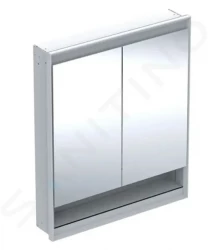 GEBERIT - ONE Zrcadlová skříňka s LED osvětlením, 750x900x150 mm, 2 dvířka, s nikou, vestavná, bílá (505.822.00.2)