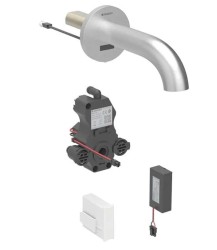 GEBERIT - Piave Elektronický umyvadlový ventil pod omítku, pro studenou vodu, bateriové napájení, easy to clean, kartáčovaná nerez (116.284.SN.1)