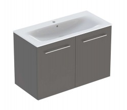 GEBERIT - Selnova Square Umyvadlová skříňka 64x99x48 cm, s umyvadlem, 2 dvířka, lávová mat (501.261.00.1)