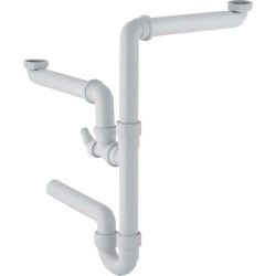 GEBERIT - Zápachová uzávěrka pro dvojdřez, s úhlovou hadicovou objímkou, vývod vodorovný, d 40 mm (152.886.11.1)