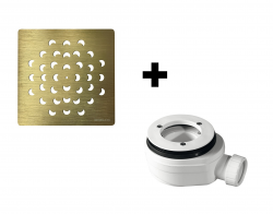 GELCO - SET - Čtvercová krytka sifonu zlatá KSM104G + sifon PB90EXN minus (KSM104G-SN90)