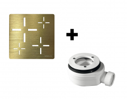 GELCO - SET - Čtvercová krytka sifonu zlatá KSM107G + sifon PB90EXN minus (KSM107G-SN90)