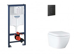 GROHE - Rapid SL Set předstěnové instalace, klozetu, sedátka SoftClose a tlačítka Even, Triple Vortex, phantom black (SANI11BB5116)