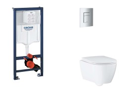 GROHE - Rapid SL Set předstěnové instalace, klozetu, sedátka SoftClose a tlačítka Skate Cosmopolitan, matný chrom (SANI11BB2123)