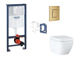 GROHE - Rapid SL Set předstěnové instalace, klozetu, sedátka SoftClose, tlačítka Skate Cosmopolitan a sady pro vhazování tablet, Triple Vortex, kartáčovaný Cool Sunrise (SANI11BB4156)
