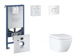 GROHE - Rapid SLX Set předstěnové instalace, klozetu, sedátka SoftClose a tlačítka Arena Cosmopolitan, Triple Vortex, alpská bílá (SANI11BB3108)