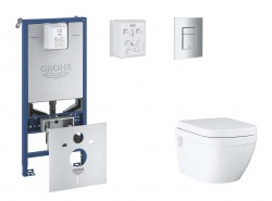 GROHE - Rapid SLX Set předstěnové instalace, klozetu, sedátka SoftClose a tlačítka Skate Cosmopolitan, matný chrom (SANI11BB2108)