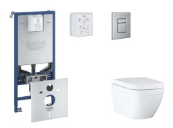 GROHE - Rapid SLX Set předstěnové instalace, klozetu, sedátka SoftClose a tlačítka Skate Cosmopolitan, Triple Vortex, kartáčovaná nerezová ocel (SANI11BB2106)
