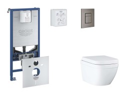 GROHE - Rapid SLX Set předstěnové instalace, klozetu, sedátka SoftClose a tlačítka Skate Cosmopolitan, Triple Vortex, kartáčovaný Hard Graphite (SANI11BB5105)