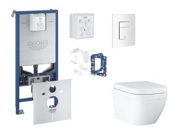 GROHE - Rapid SLX Set předstěnové instalace, klozetu, sedátka SoftClose, tlačítka Skate Cosmopolitan a sady pro vhazování tablet, Triple Vortex, alpská bílá (SANI11BB3136)