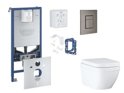 GROHE - Rapid SLX Set předstěnové instalace, klozetu, sedátka SoftClose, tlačítka Skate Cosmopolitan a sady pro vhazování tablet, Triple Vortex, kartáčovaný Hard Graphite (SANI11BB5128)