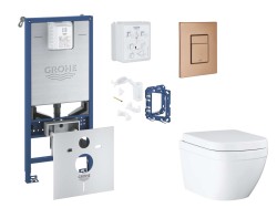 GROHE - Rapid SLX Set předstěnové instalace, klozetu, sedátka SoftClose, tlačítka Skate Cosmopolitan a sady pro vhazování tablet, Triple Vortex, kartáčovaný Warm Sunset (SANI11BB4146)
