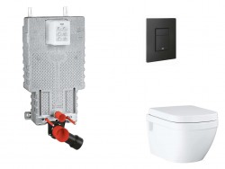 GROHE - Uniset Set předstěnové instalace, klozetu, sedátka SoftClose a tlačítka Even, phantom black (SANI15BB5107)