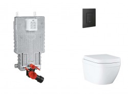 GROHE - Uniset Set předstěnové instalace, klozetu, sedátka SoftClose a tlačítka Even, Triple Vortex, phantom black (SANI15BB5104)