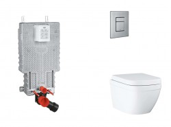 GROHE - Uniset Set předstěnové instalace, klozetu, sedátka SoftClose a tlačítka Skate Cosmopolitan, Triple Vortex, kartáčovaná nerezová ocel (SANI15BB2106)
