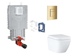 GROHE - Uniset Set předstěnové instalace, klozetu, sedátka SoftClose, tlačítka Skate Cosmopolitan a sady pro vhazování tablet, Triple Vortex, Cool Sunrise (SANI15BB4125)