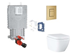 GROHE - Uniset Set předstěnové instalace, klozetu, sedátka SoftClose, tlačítka Skate Cosmopolitan a sady pro vhazování tablet, Triple Vortex, kartáčovaný Cool Sunrise (SANI15BB4124)