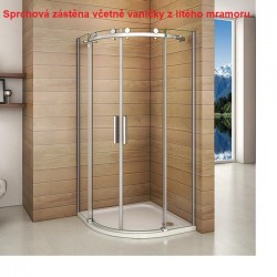 H K - Čtvrtkruhový sprchový kout  DIAMOND S4 90 s dvoudílnými posuvnými dveřmi  L/P varianta včetně sprchové vaničky z litého mramoru (SE- DIAMONDS490/THOR-90Q)
