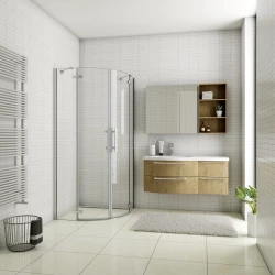 H K - Čtvrtkruhový sprchový kout MELODY S2 90x90  s dvoukřídlými dveřmi, chrom, včetně sprchové vaničky z litého mramoru (MELODYS290/THOR-90Q)