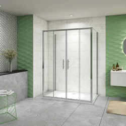 H K - Sprchový kout do U SYMPHONY D4 140 × 80 × 80  s posuvnými dveřmi – chrom, včetně sprchové vaničky z litého mramoru (SE-SYMPD41408080/THOR-14080)